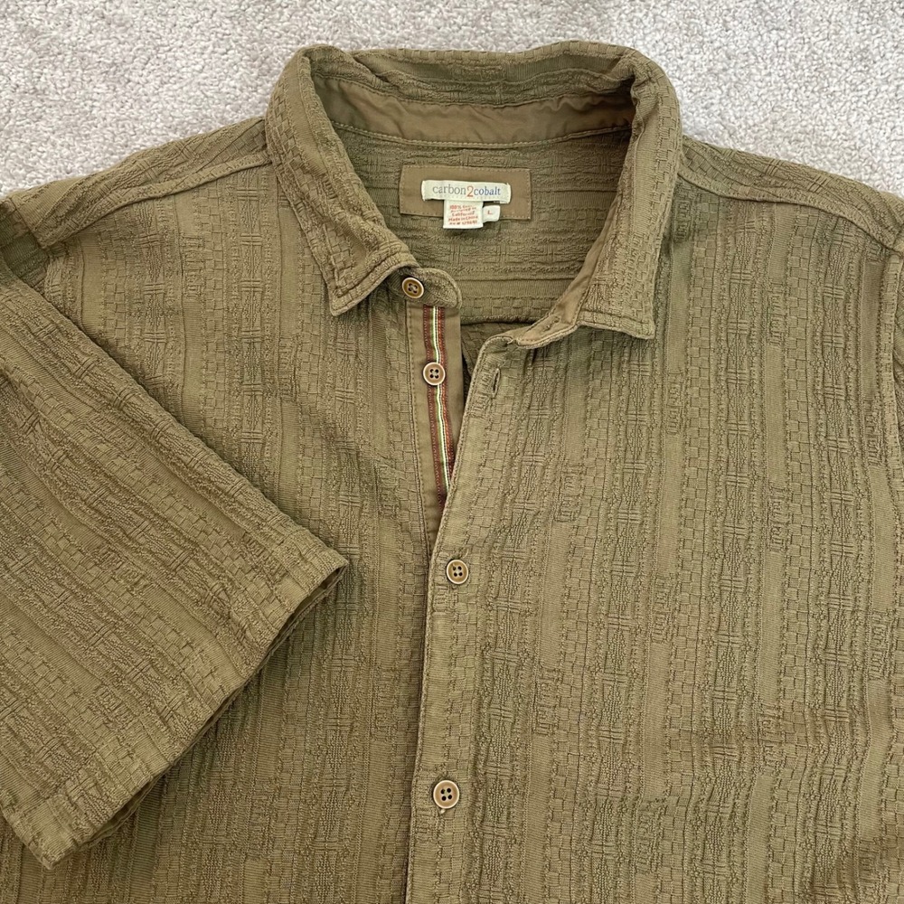 Carbon 2 Cobalt Button Up Shirt Mens Large Dunes Knit Textured Olive Green